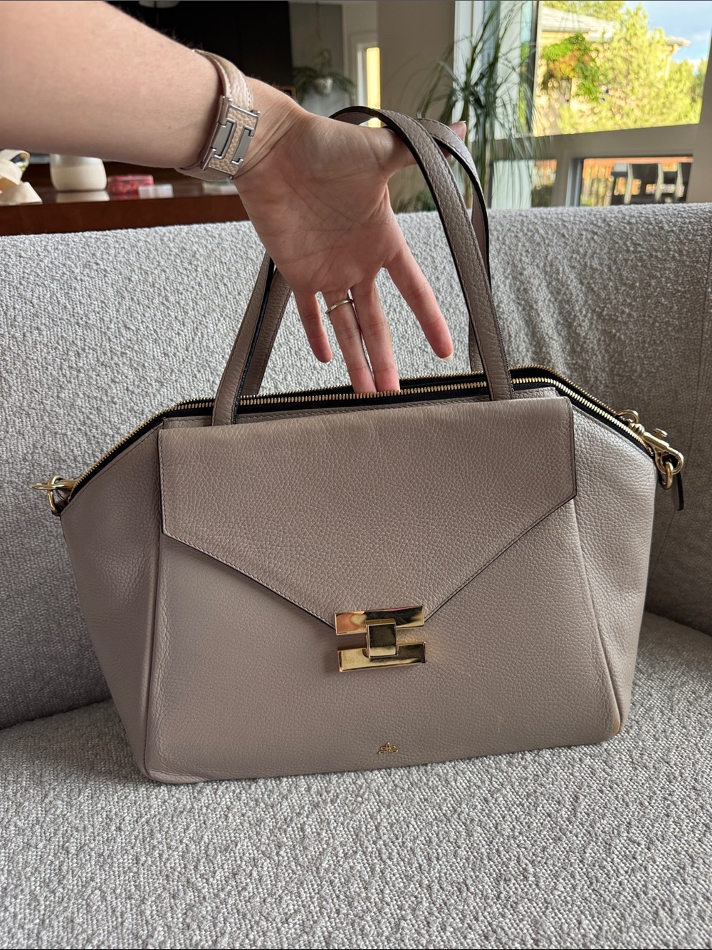 DeMellier Taupe Leather Tote with Gold Hardware
